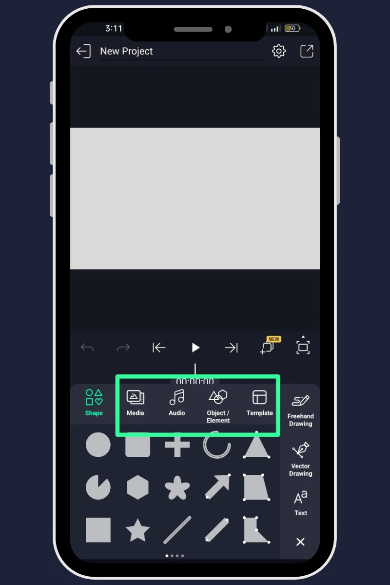 Add an element or existing project in workspace