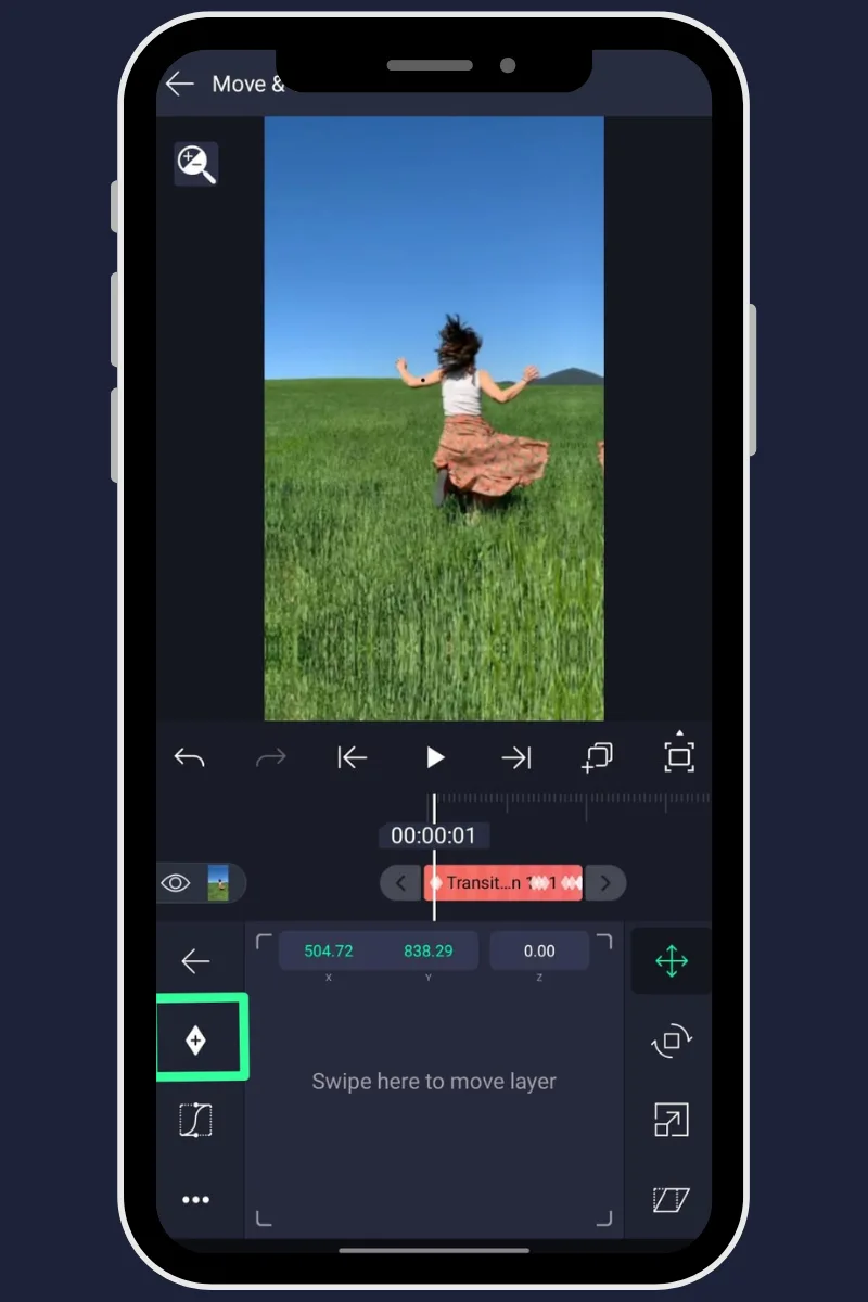 Set the starting keyframe by clicking on diamond shape